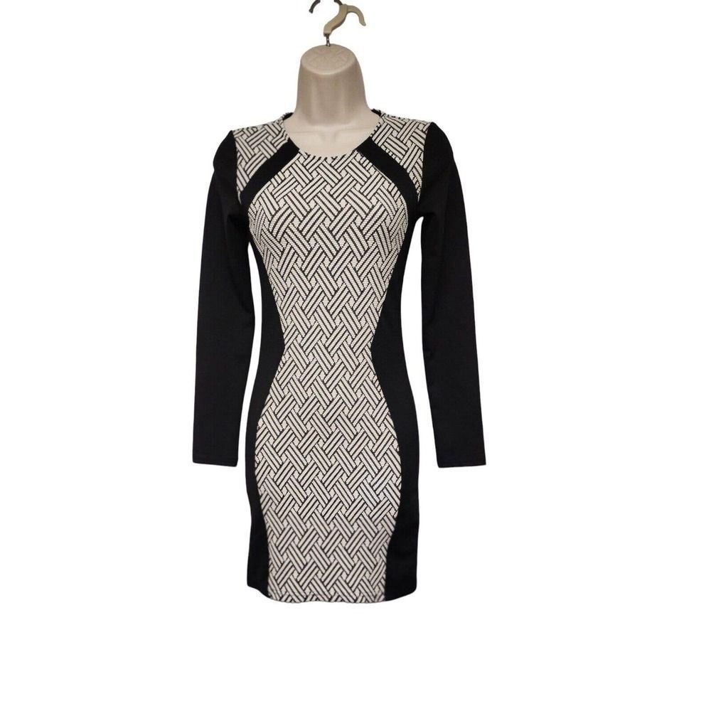 DIVIDED H&M Dress Black White Hourglass Pattern Long Sleeve Style Women's 4